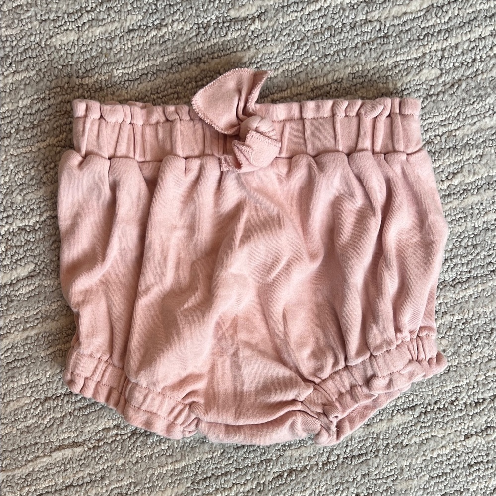 L'ovedbaby Baby Girl Blush Pink Bubble Shorts with Bow 9-12M 100% organic cotton